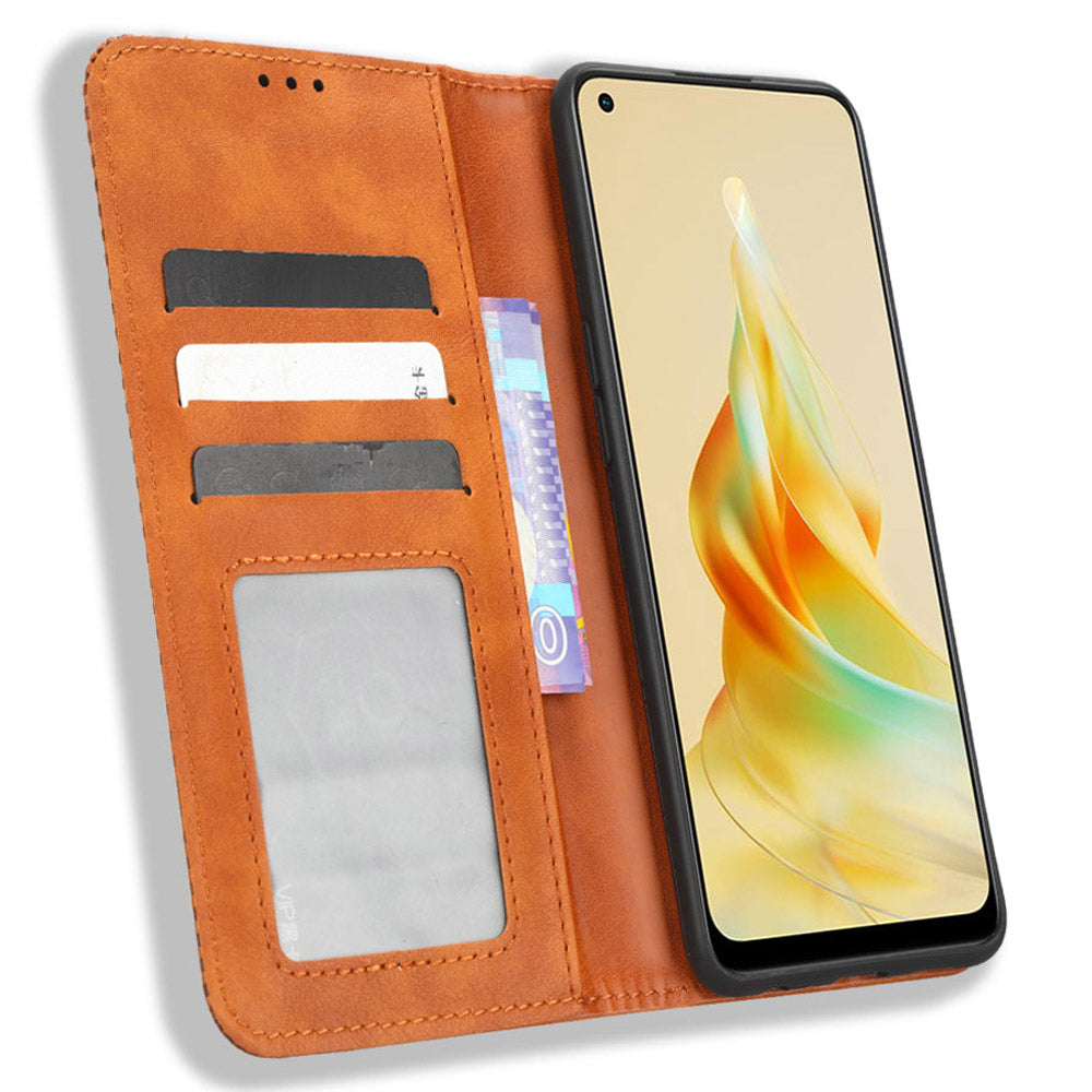 For Oppo Reno8 T 4G Phone Wallet Case Retro Texture PU Leather Stand Cell Phone Cover