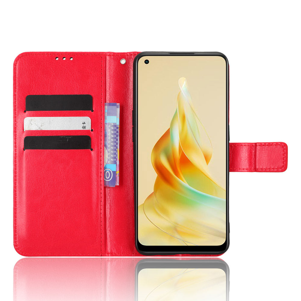 Phone Leather Case for Oppo Reno8 T 4G Wallet Stand Crazy Horse Texture Phone Cover