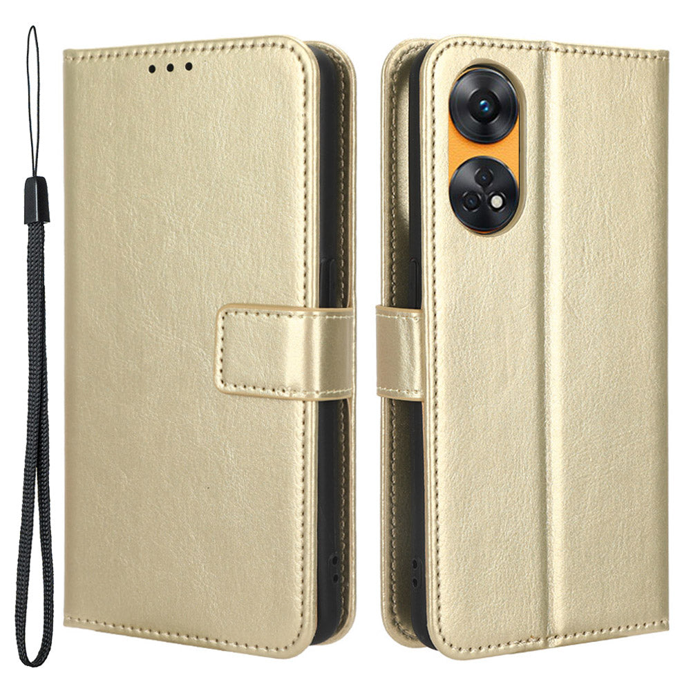 Phone Leather Case for Oppo Reno8 T 4G Wallet Stand Crazy Horse Texture Phone Cover