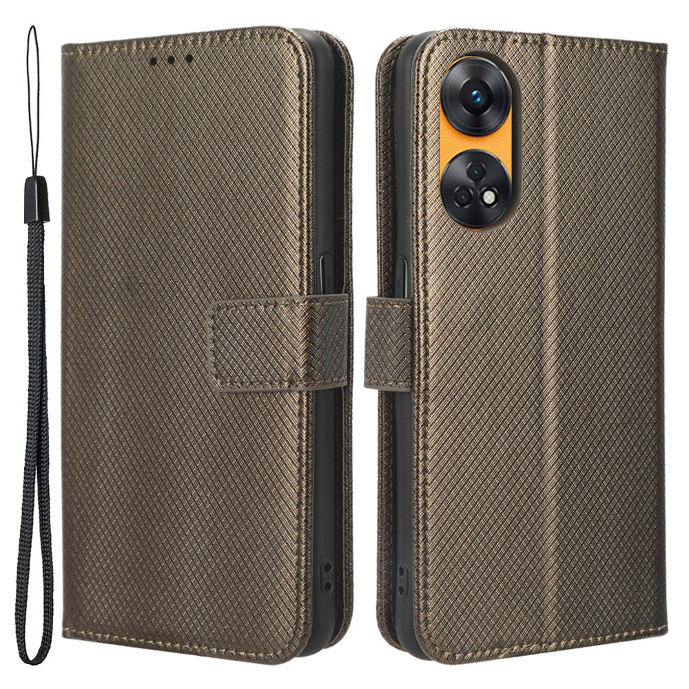 For Oppo Reno8 T 4G PU Leather Phone Case Diamond Texture Wallet Stand Protective Phone Cover