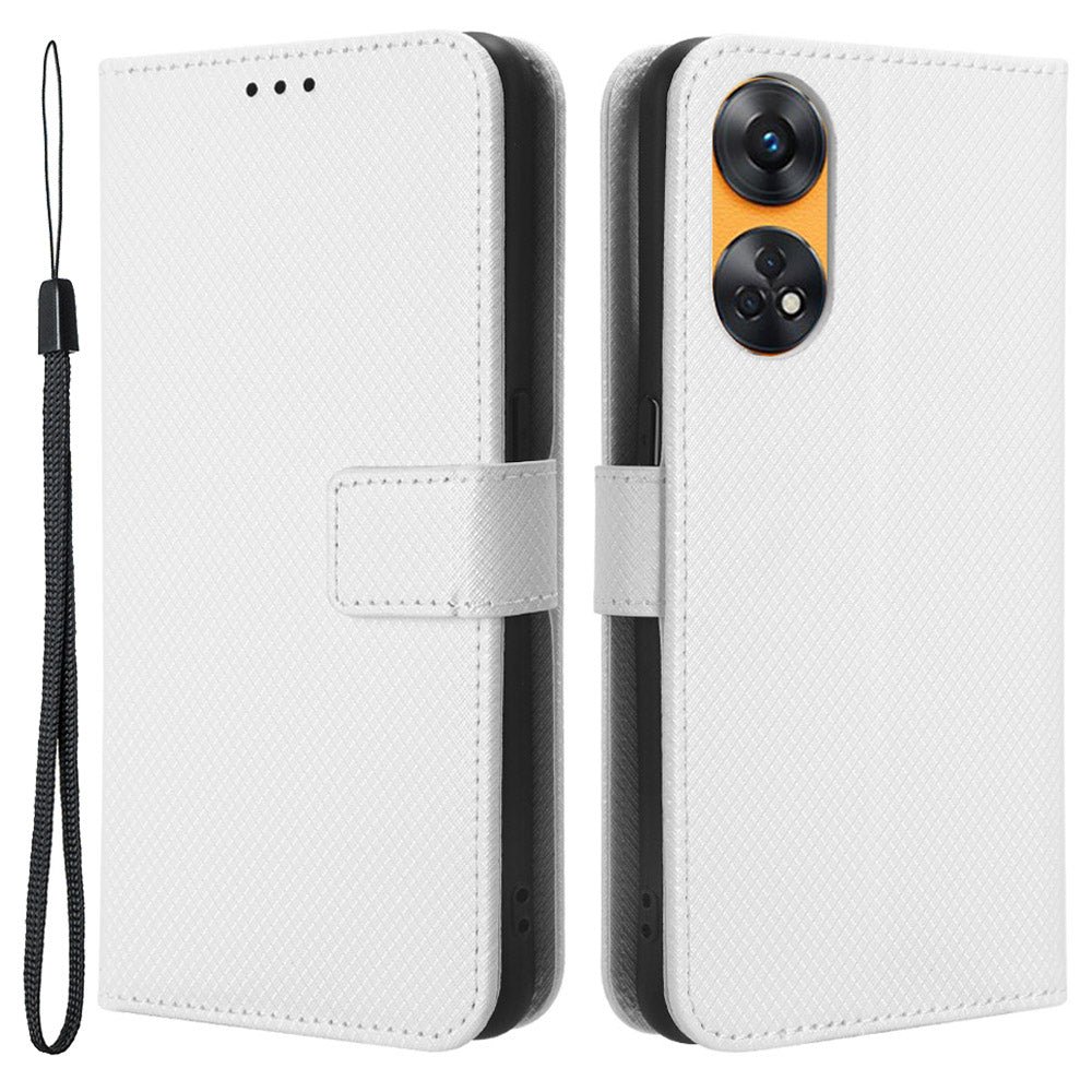 For Oppo Reno8 T 4G PU Leather Phone Case Diamond Texture Wallet Stand Protective Phone Cover