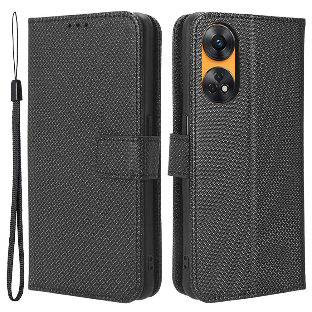 For Oppo Reno8 T 4G PU Leather Phone Case Diamond Texture Wallet Stand Protective Phone Cover