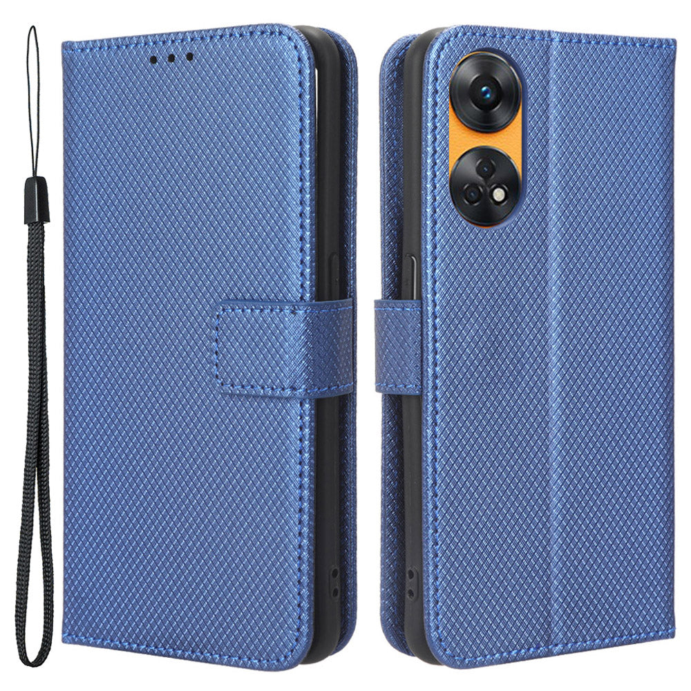 For Oppo Reno8 T 4G PU Leather Phone Case Diamond Texture Wallet Stand Protective Phone Cover