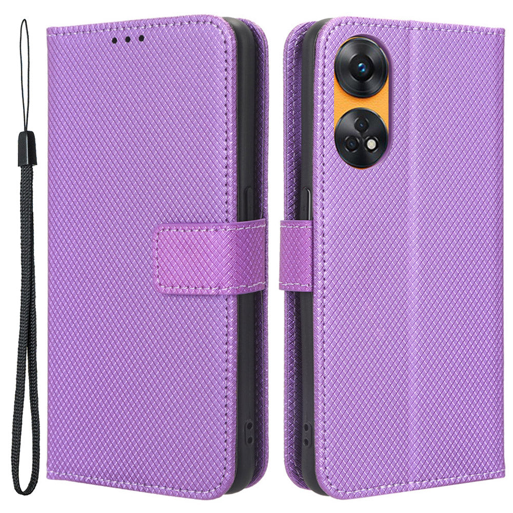 For Oppo Reno8 T 4G PU Leather Phone Case Diamond Texture Wallet Stand Protective Phone Cover