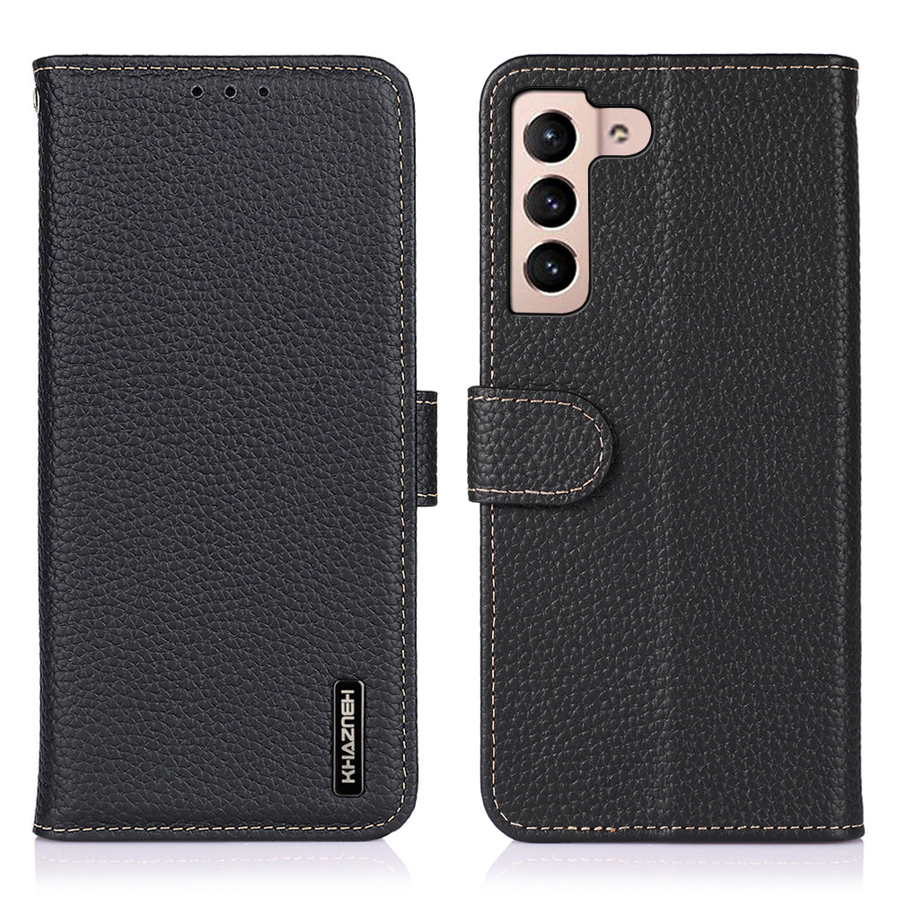 KHAZNEH For Samsung Galaxy A24 4G Genuine Leather Phone Cover Litchi Texture Flip Wallet Case Stand