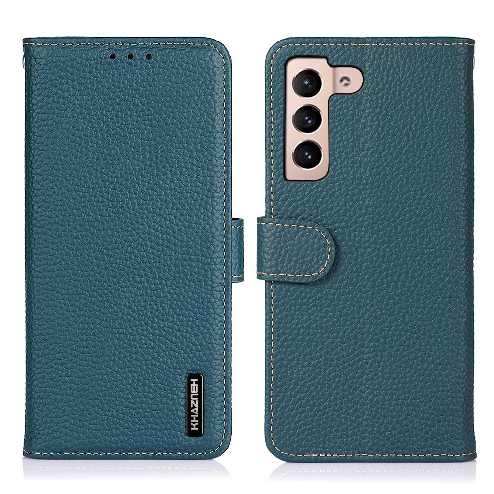KHAZNEH For Samsung Galaxy A24 4G Genuine Leather Phone Cover Litchi Texture Flip Wallet Case Stand