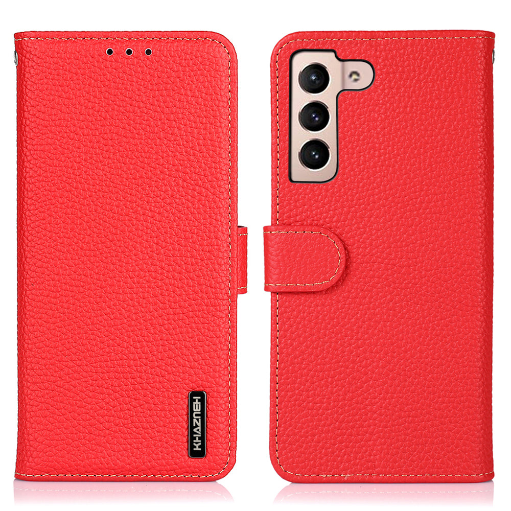 KHAZNEH For Samsung Galaxy A24 4G Genuine Leather Phone Cover Litchi Texture Flip Wallet Case Stand