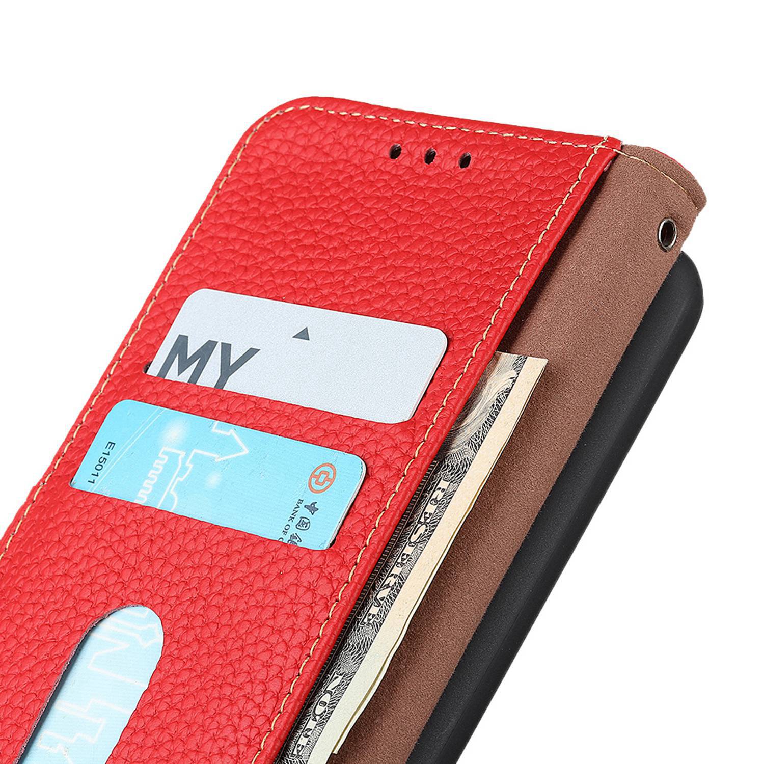 KHAZNEH For Samsung Galaxy A24 4G Genuine Leather Phone Cover Litchi Texture Flip Wallet Case Stand