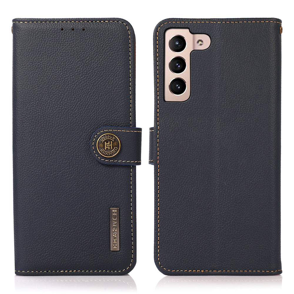 KHAZNEH Mobile Phone Cover For Samsung Galaxy A24 4G RFID Blocking Genuine Leather Flip Wallet Case Stand