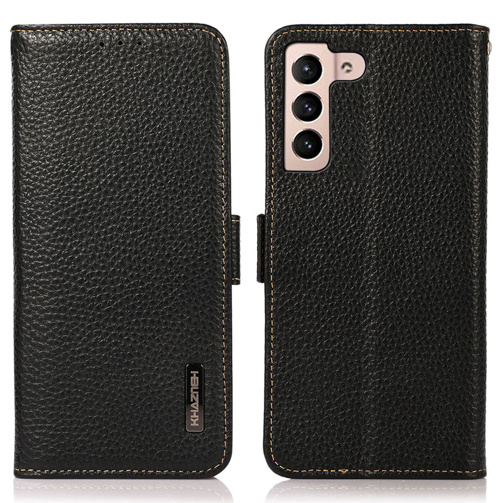 KHAZNEH Anti-drop Phone Case For Samsung Galaxy A24 4G Genuine Leather RFID Blocking Cell Phone Cover Stand Wallet