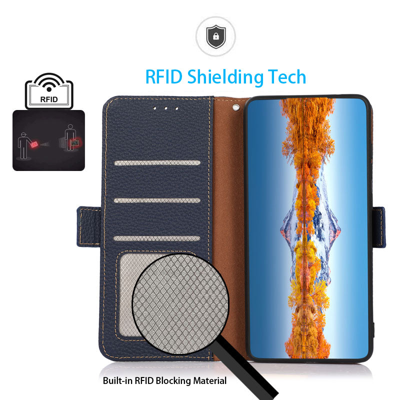 KHAZNEH Anti-drop Phone Case For Samsung Galaxy A24 4G Genuine Leather RFID Blocking Cell Phone Cover Stand Wallet