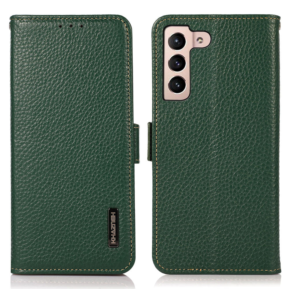 KHAZNEH Anti-drop Phone Case For Samsung Galaxy A24 4G Genuine Leather RFID Blocking Cell Phone Cover Stand Wallet