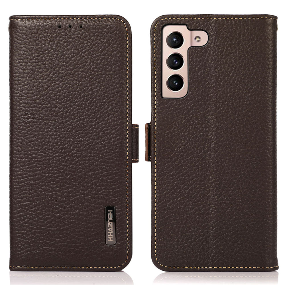 KHAZNEH Anti-drop Phone Case For Samsung Galaxy A24 4G Genuine Leather RFID Blocking Cell Phone Cover Stand Wallet