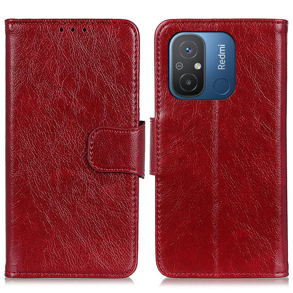 For Xiaomi Redmi 12C 4G 11A 4G Split Leather Protective Phone Case Nappa Texture Stand Flip Wallet Phone Cover