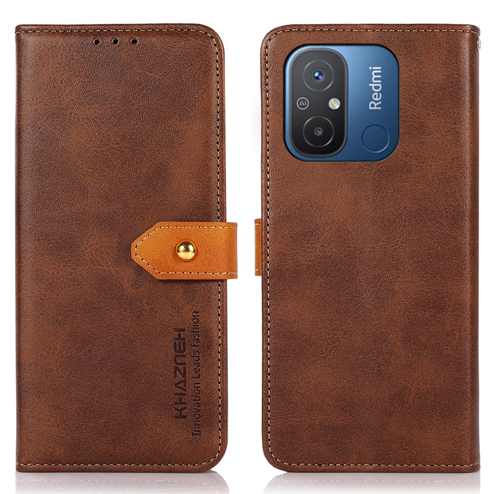 KHAZNEH For Xiaomi Redmi 12C 4G 11A 4G Cowhide Texture Flip Leather Wallet Cover Stand Anti-drop Phone Case