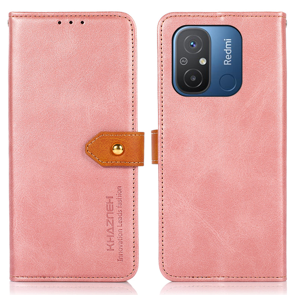 KHAZNEH For Xiaomi Redmi 12C 4G 11A 4G Cowhide Texture Flip Leather Wallet Cover Stand Anti-drop Phone Case