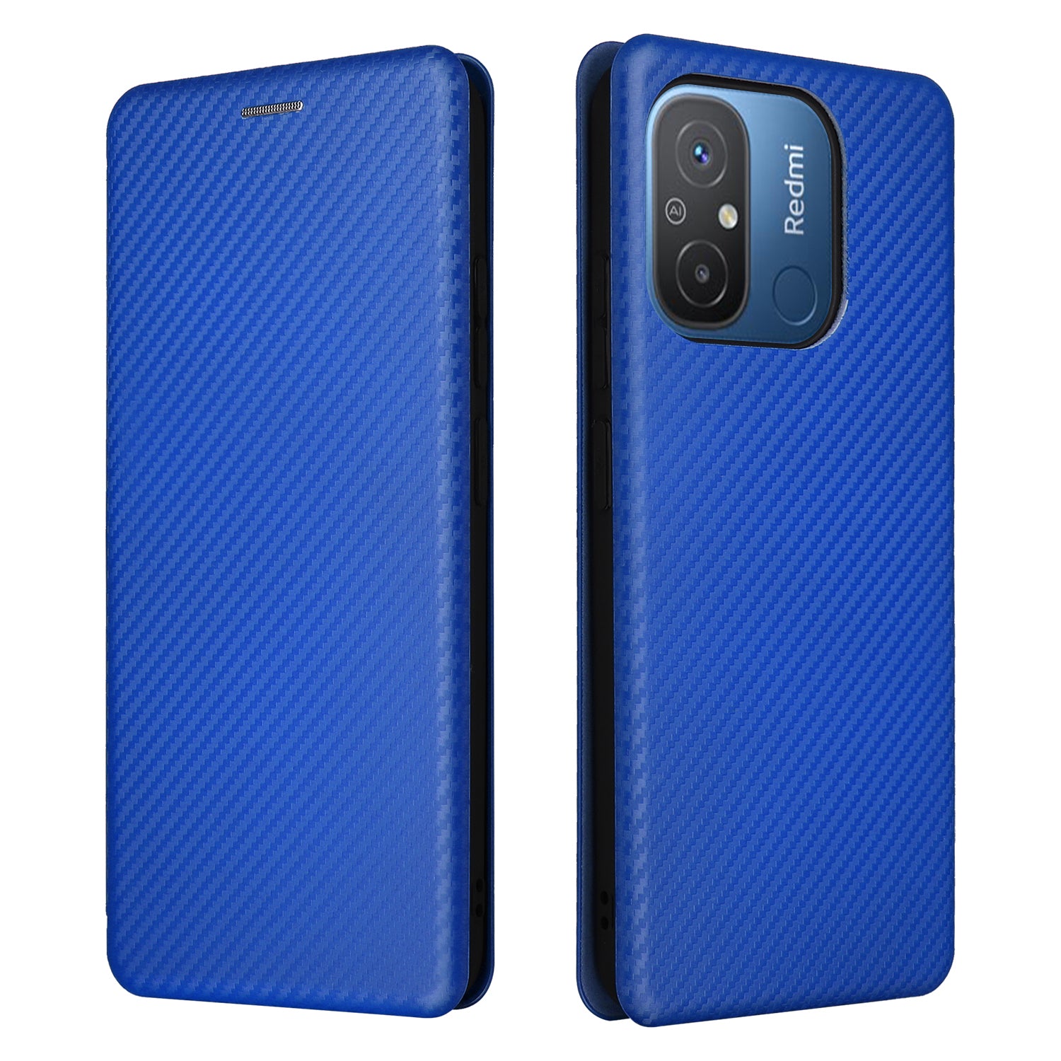 For Xiaomi Redmi 12C 4G Phone Case Card Holder Magnetic Auto-absorbed Carbon Fiber Texture Flip Leather Cover Stand