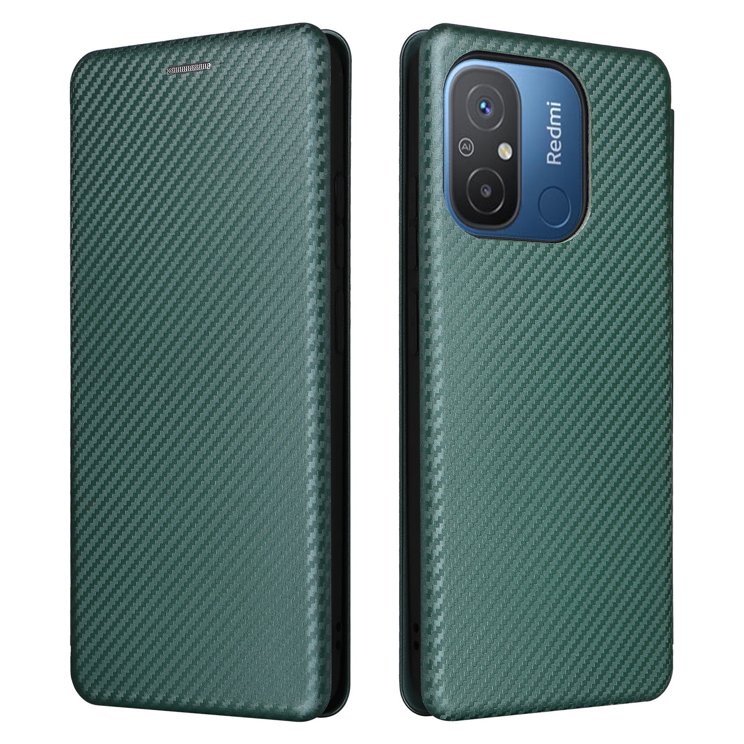 For Xiaomi Redmi 12C 4G Phone Case Card Holder Magnetic Auto-absorbed Carbon Fiber Texture Flip Leather Cover Stand