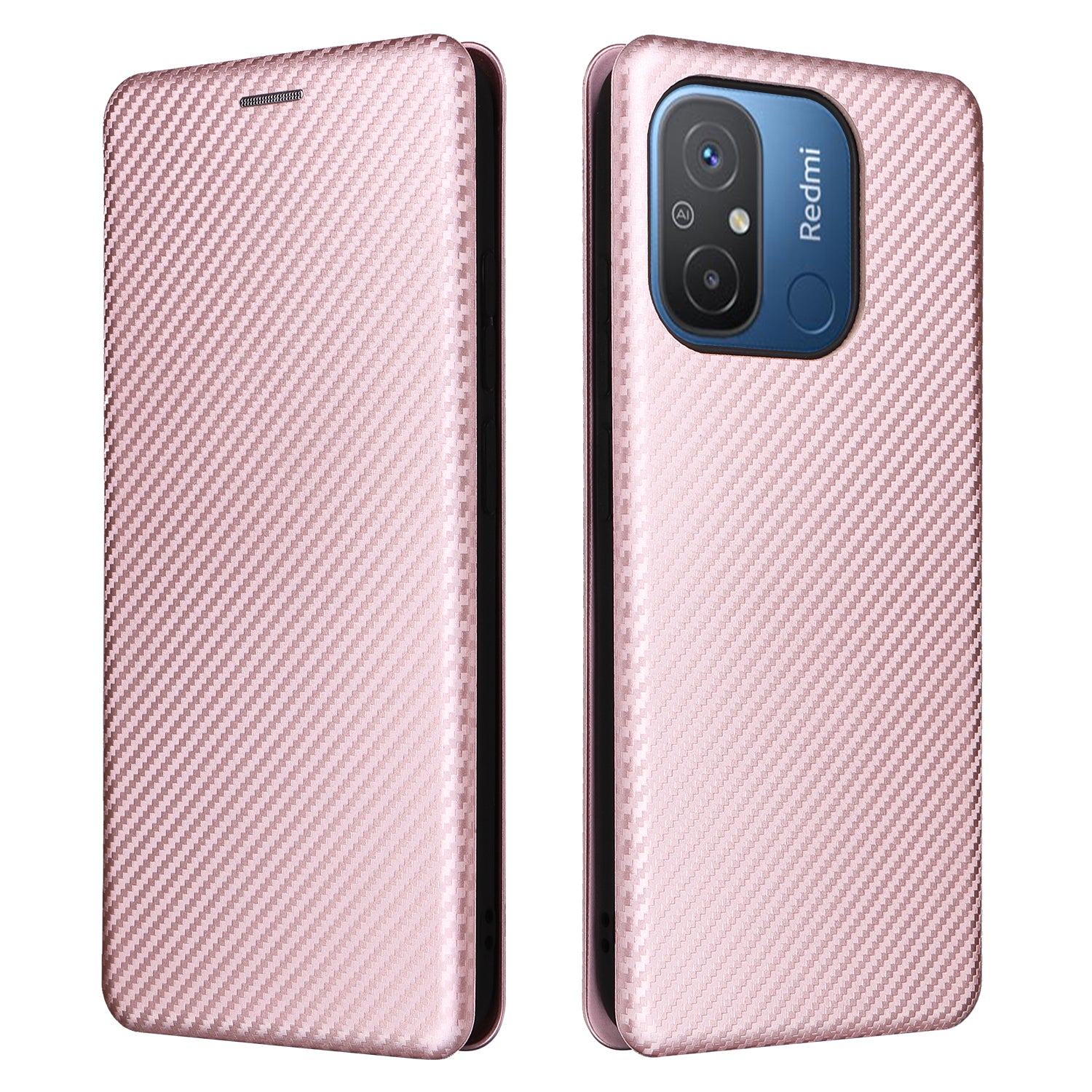 For Xiaomi Redmi 12C 4G Phone Case Card Holder Magnetic Auto-absorbed Carbon Fiber Texture Flip Leather Cover Stand
