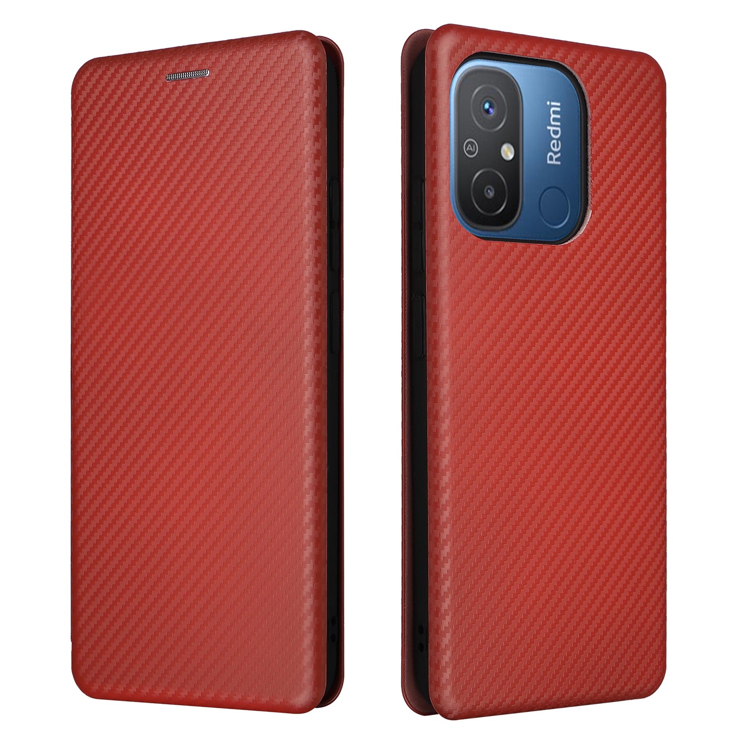 For Xiaomi Redmi 12C 4G Phone Case Card Holder Magnetic Auto-absorbed Carbon Fiber Texture Flip Leather Cover Stand