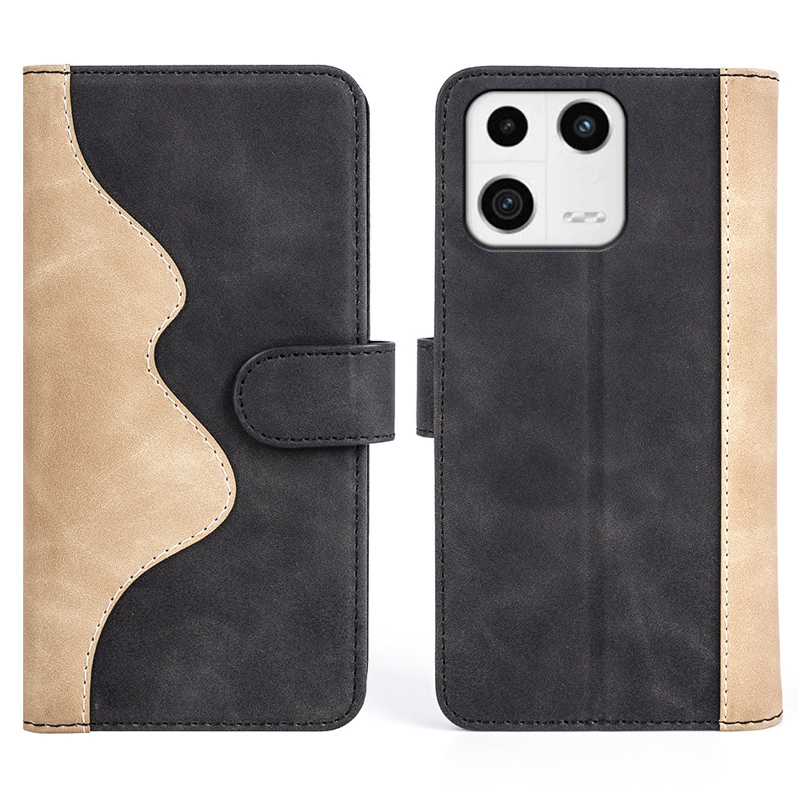 Protective Phone Case For Xiaomi 13 5G Dual Color Splicing Flip Leather Wallet Stand Phone Cover