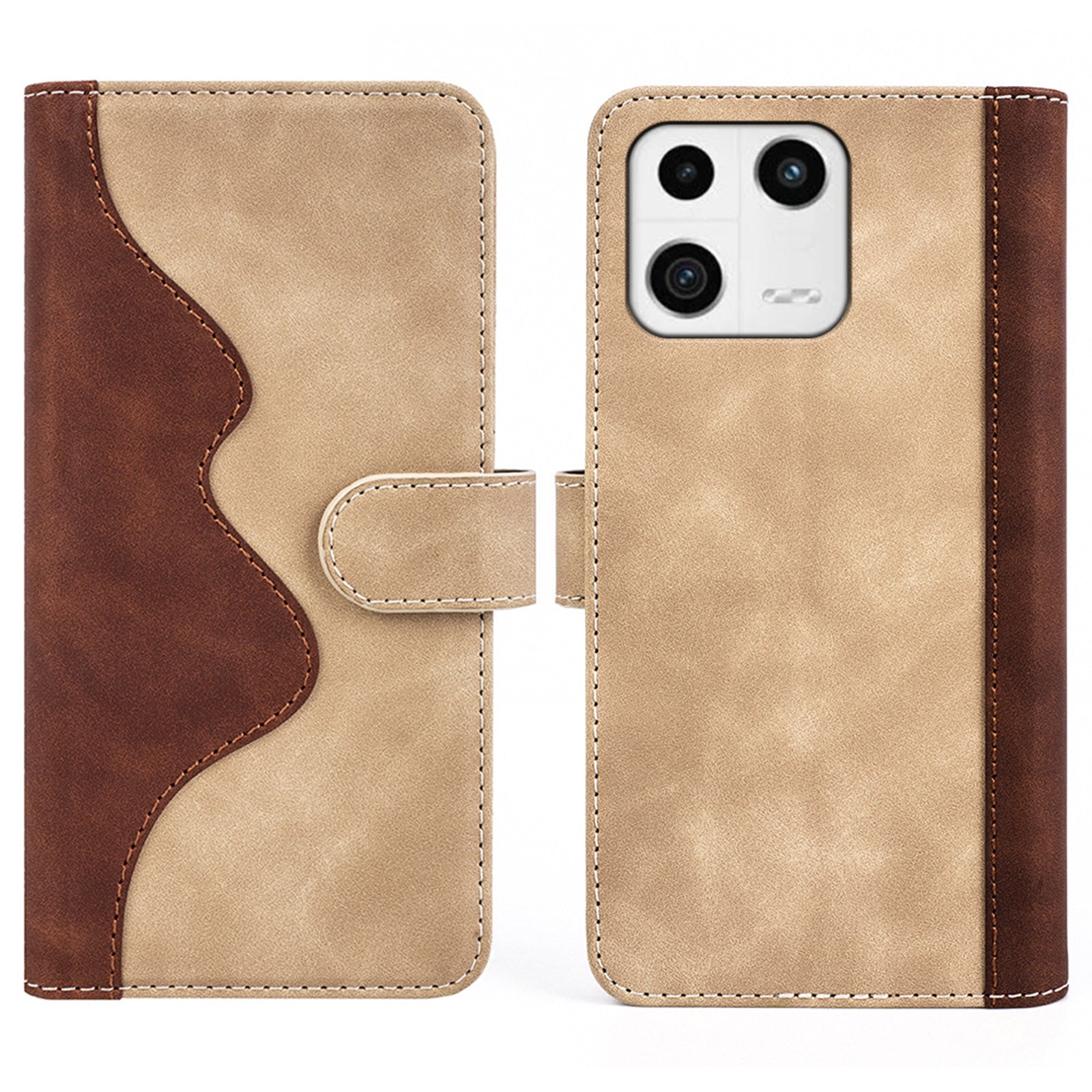 Protective Phone Case For Xiaomi 13 5G Dual Color Splicing Flip Leather Wallet Stand Phone Cover