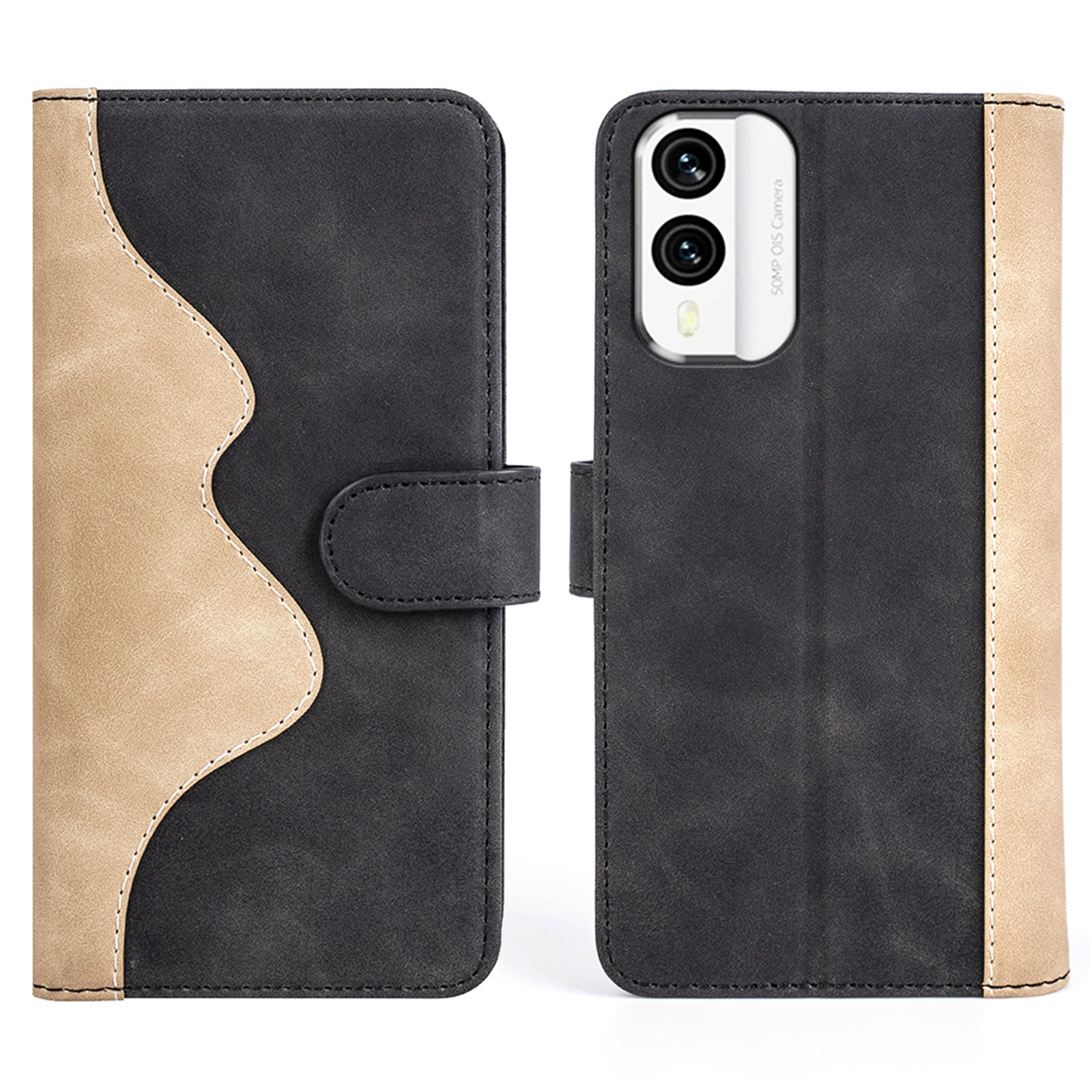 For Nokia X30 5G Dual Color Splicing Drop-proof PU Leather Phone Cover with Wallet Stand