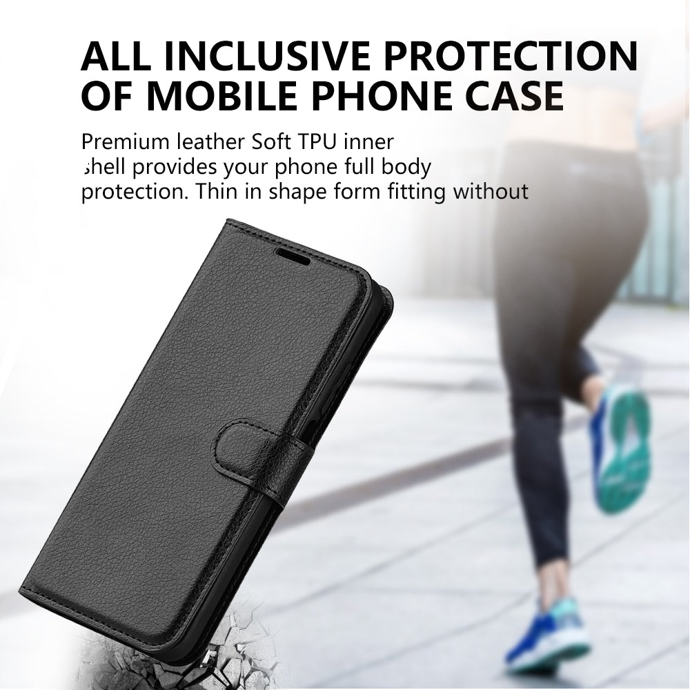 For Motorola Moto G13 4G Protective Phone Case Litchi Texture PU Leather Cell Phone Cover with Stand Wallet