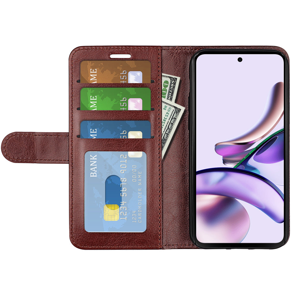 For Motorola Moto G13 4G Flip Leather Phone Wallet Case Crazy Horse Texture Stand Anti-scratch Mobile Phone Cover