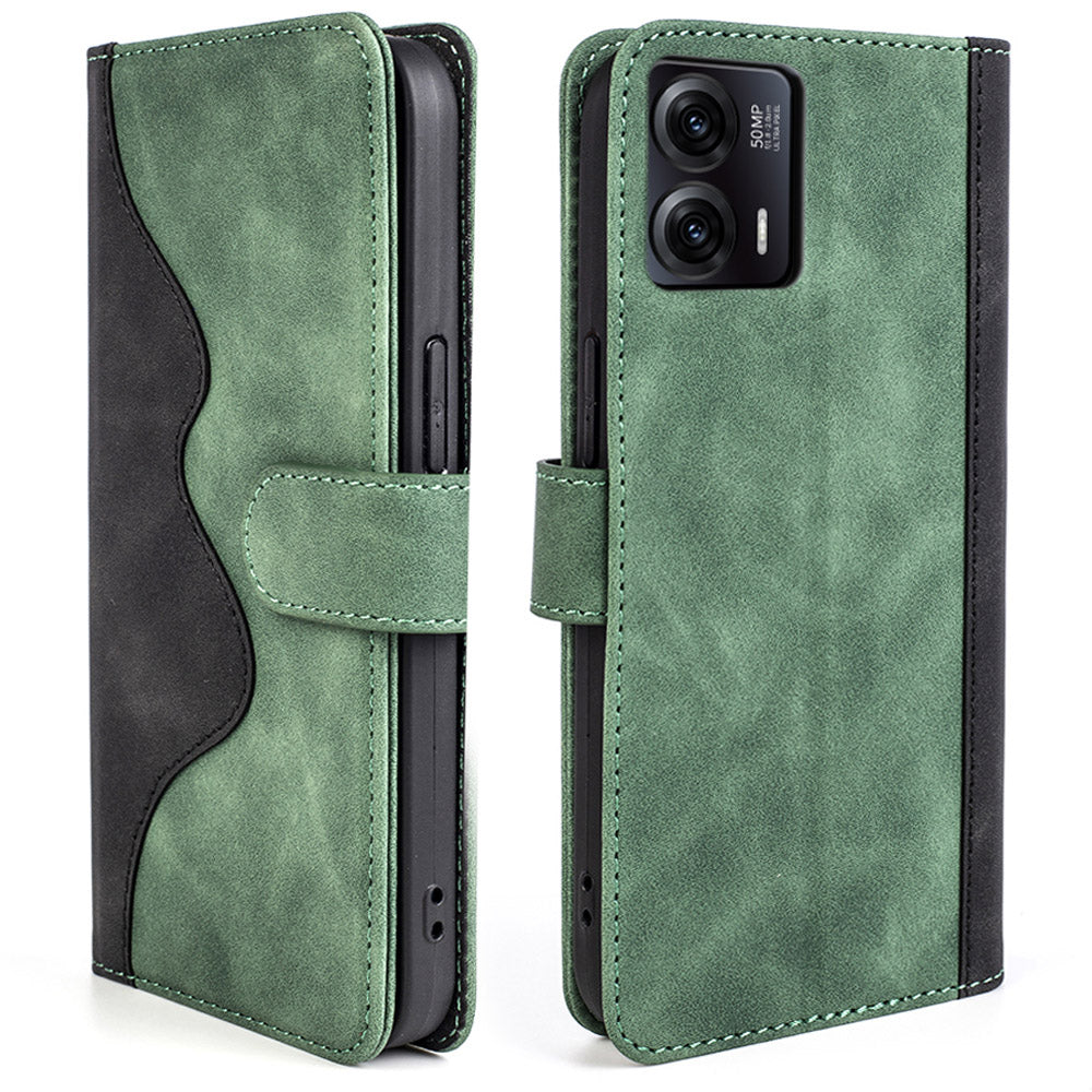 Phone Case For Motorola Moto G73 5G Dual Color Splicing Wallet Stand PU Leather Protective Phone Cover