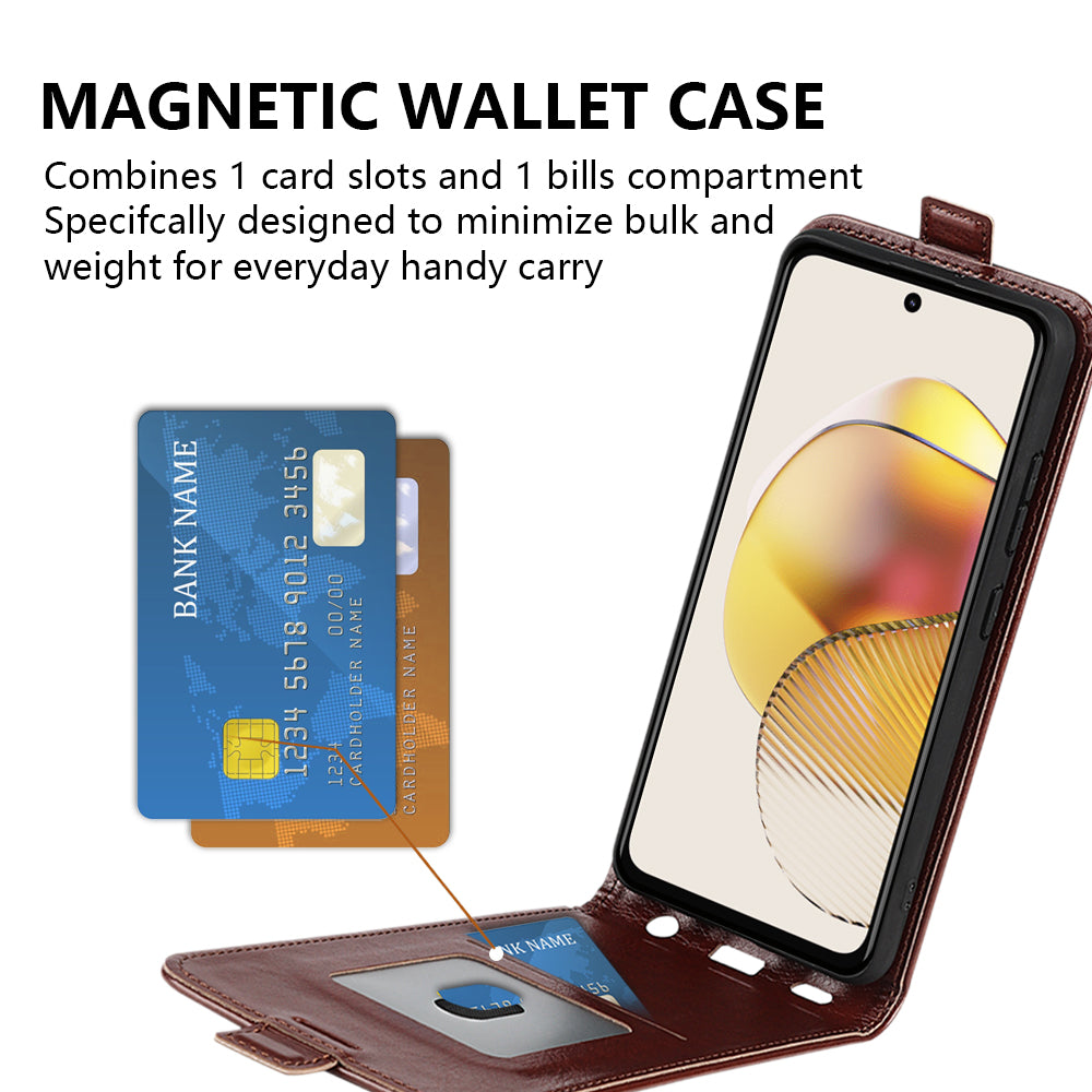 Anti-drop Phone Cover For Motorola Moto G73 5G Vertical Flip Leather Crazy Horse Texture Phone Case Card Holder
