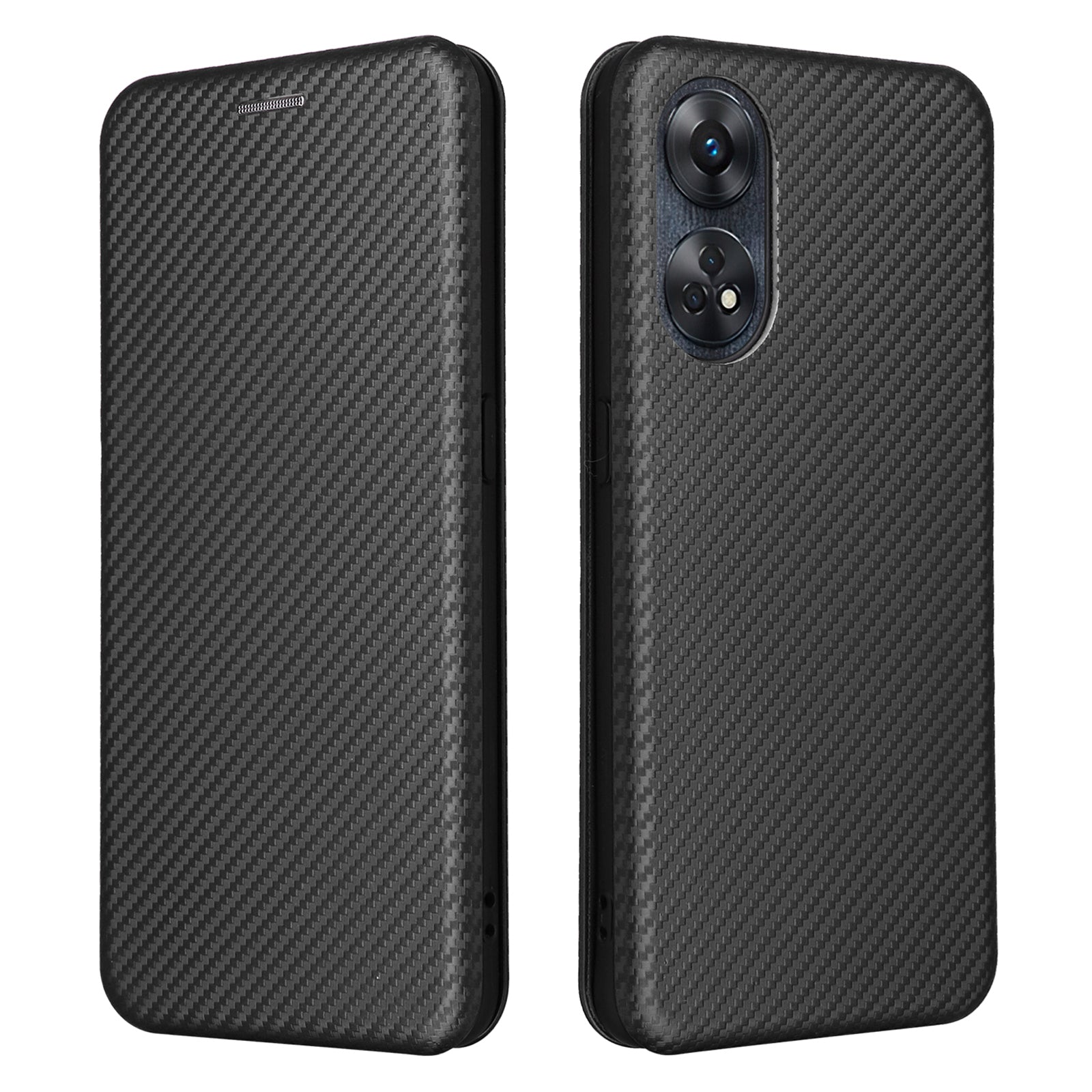For Oppo Reno8 T 4G Shockproof Phone Case Card Holder Carbon Fiber Texture Leather Cover Stand