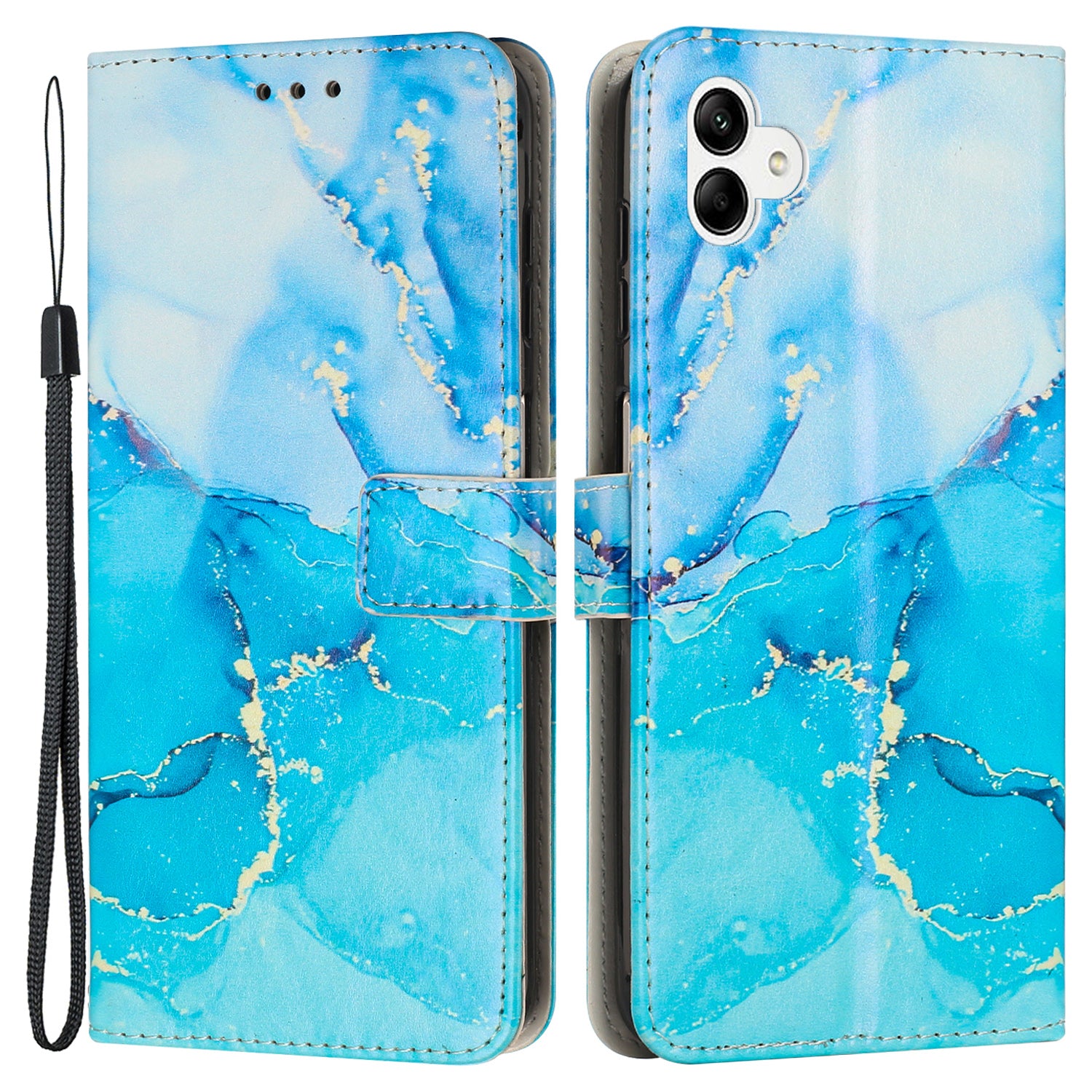 For Samsung Galaxy A04e 4G F04 4G M04 4G Phone Stand Case Marble Pattern Printing PU Leather Wallet Phone Cover with Strap