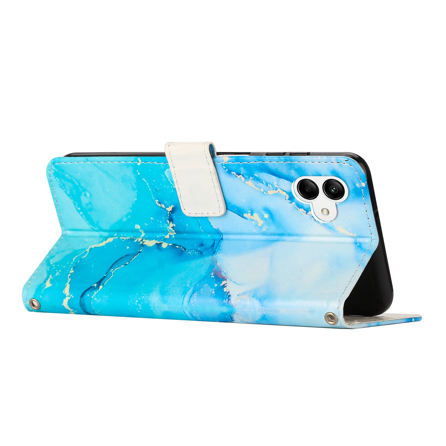 For Samsung Galaxy A04e 4G / F04 4G / M04 4G Phone Stand Case Marble Pattern Printing PU Leather Wallet Phone Cover with Strap