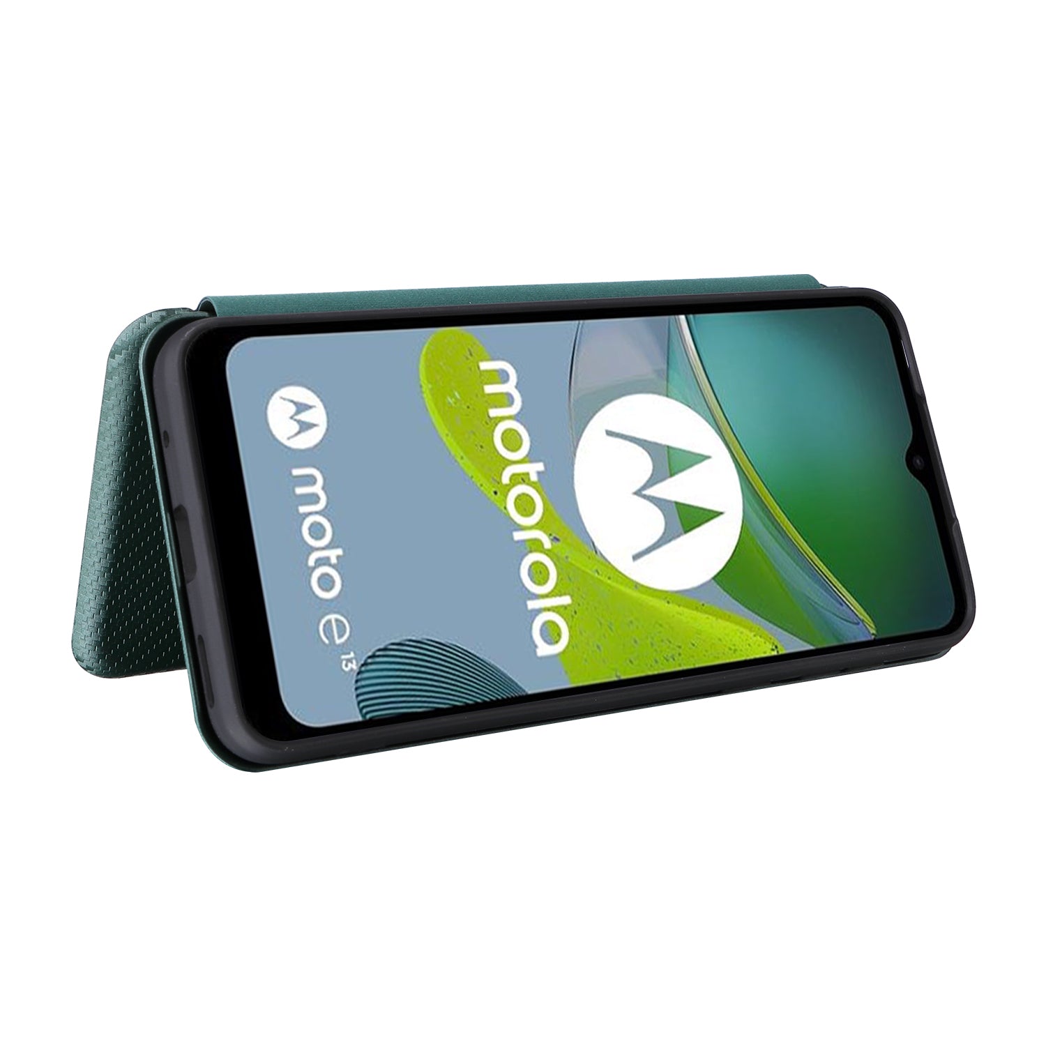 For Motorola Moto E13 4G Phone Case with Card Holder Carbon Fiber Texture Leather Protective Cover Stand