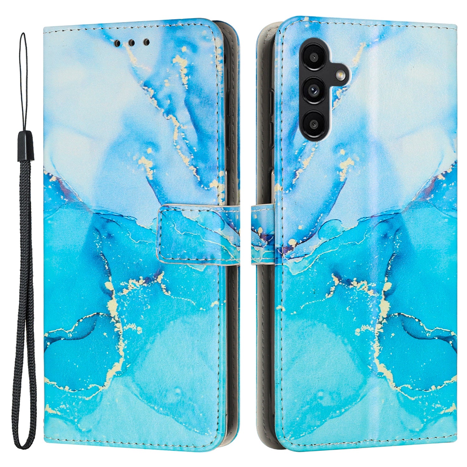 For Samsung Galaxy A34 5G Leather Phone Cover Stand Wallet Marble Pattern Phone Case with Strap