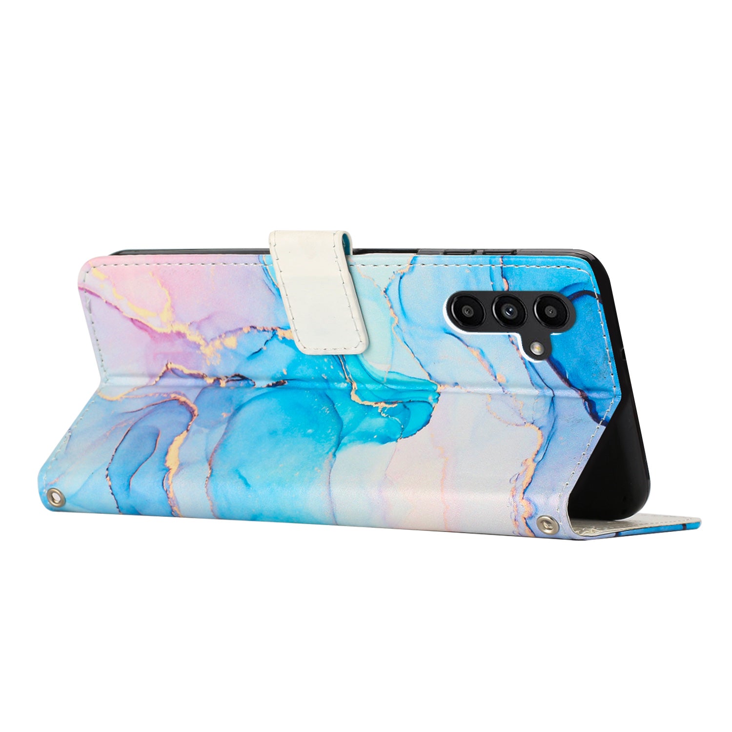 For Samsung Galaxy A34 5G Marble Pattern Phone Cover Stand Wallet Leather Case with Shoulder Strap