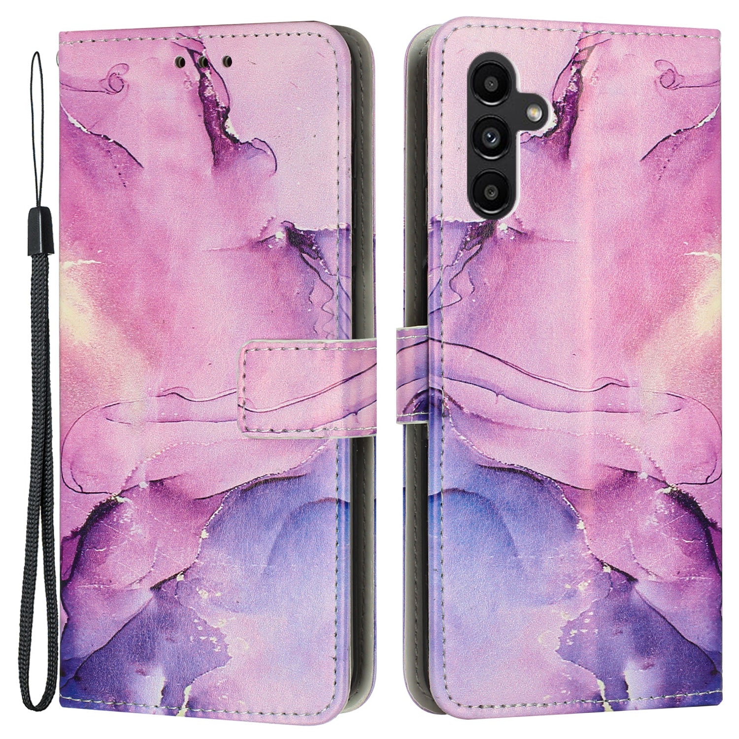 For Samsung Galaxy A54 5G Marble Pattern Phone Stand Case PU Leather Wallet Smartphone Cover with Strap