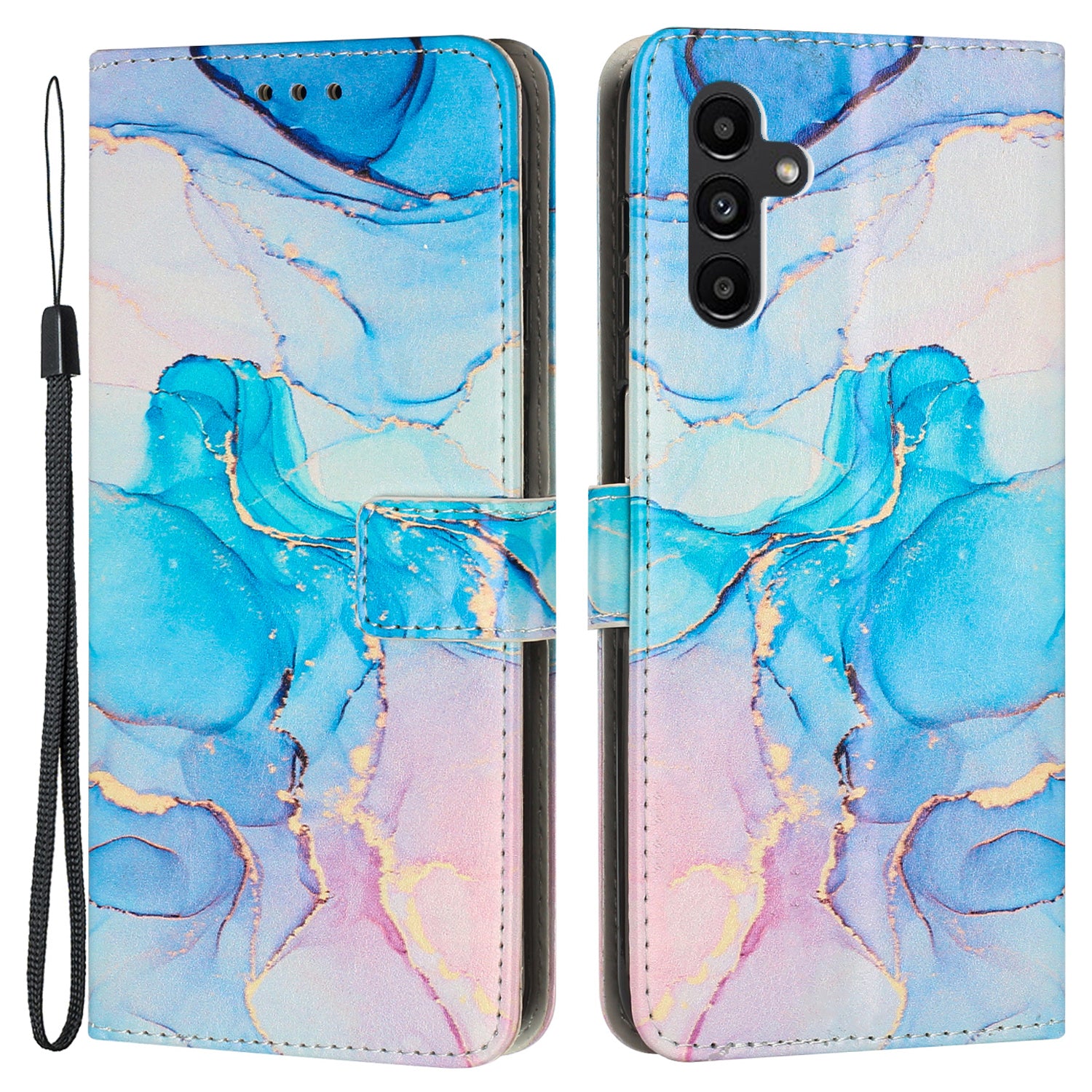 For Samsung Galaxy A54 5G Marble Pattern Phone Stand Case PU Leather Wallet Smartphone Cover with Strap