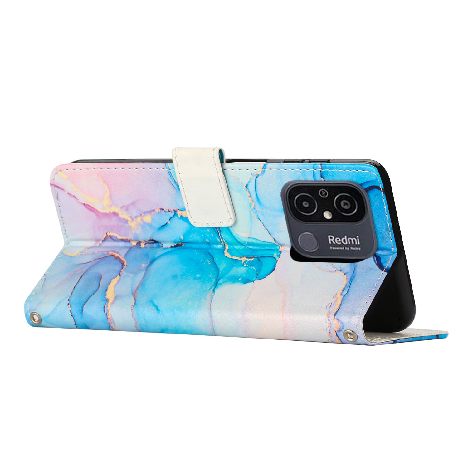 For Xiaomi Redmi 12C 4G 11A 4G Cell Phone Case Stand Wallet Marble Pattern PU Leather Phone Cover with Strap