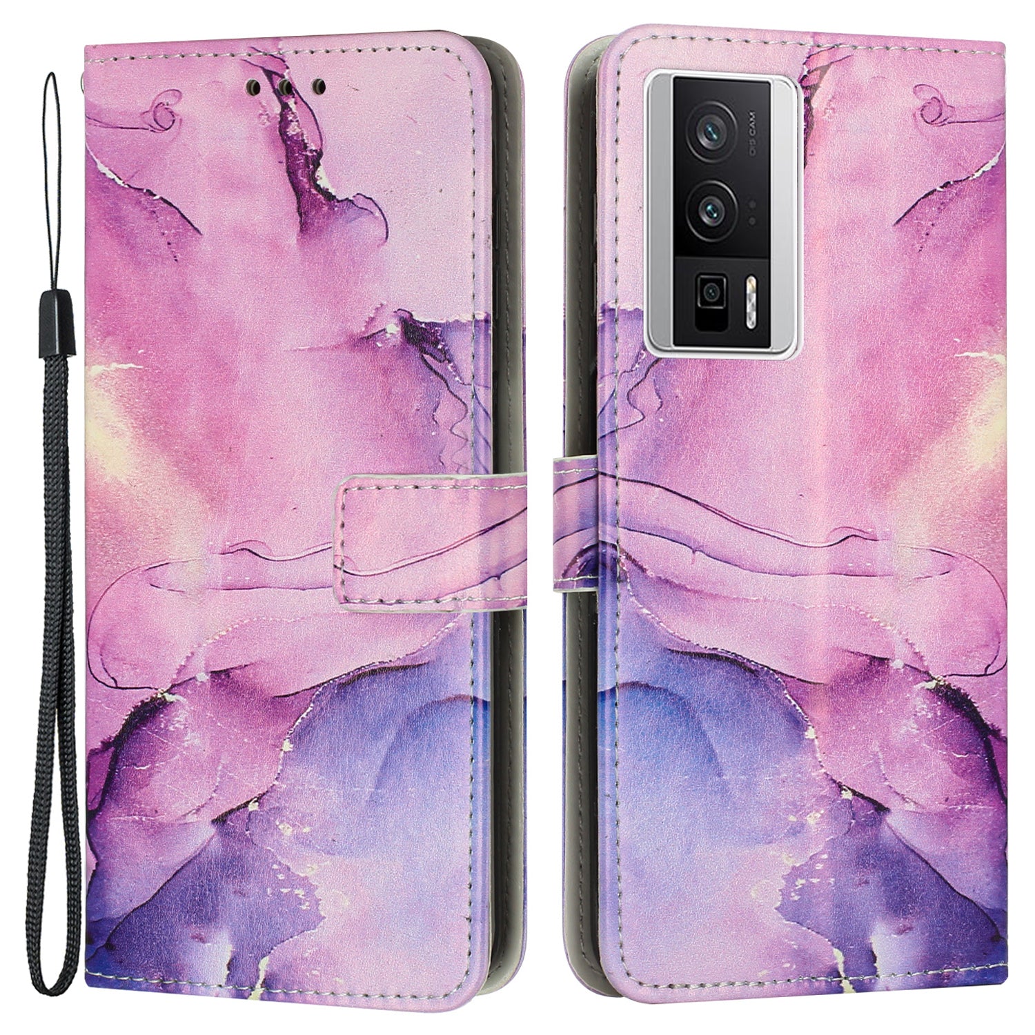 For Xiaomi Poco F5 Pro 5G Redmi K60 Pro 5G K60 5G Wallet Phone Case Marble Pattern Stand Leather Phone Cover with Strap