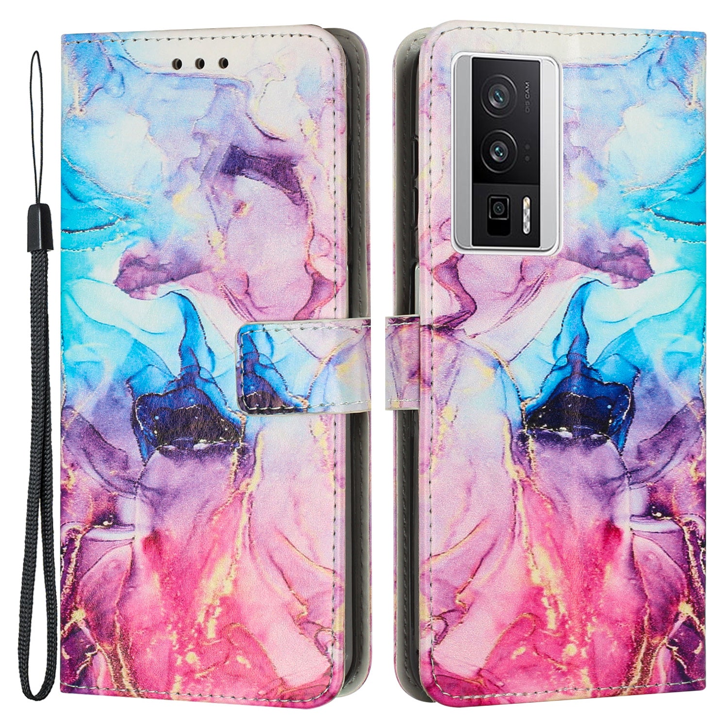 For Xiaomi Poco F5 Pro 5G Redmi K60 Pro 5G K60 5G Wallet Phone Case Marble Pattern Stand Leather Phone Cover with Strap