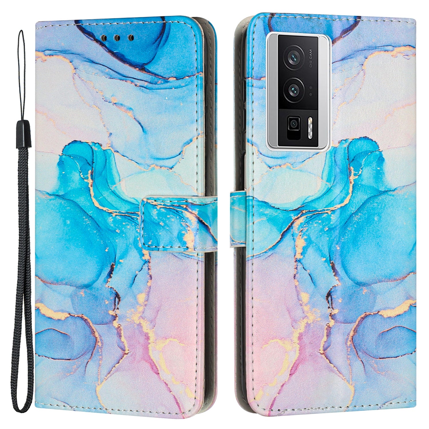 For Xiaomi Poco F5 Pro 5G Redmi K60 Pro 5G K60 5G Wallet Phone Case Marble Pattern Stand Leather Phone Cover with Strap