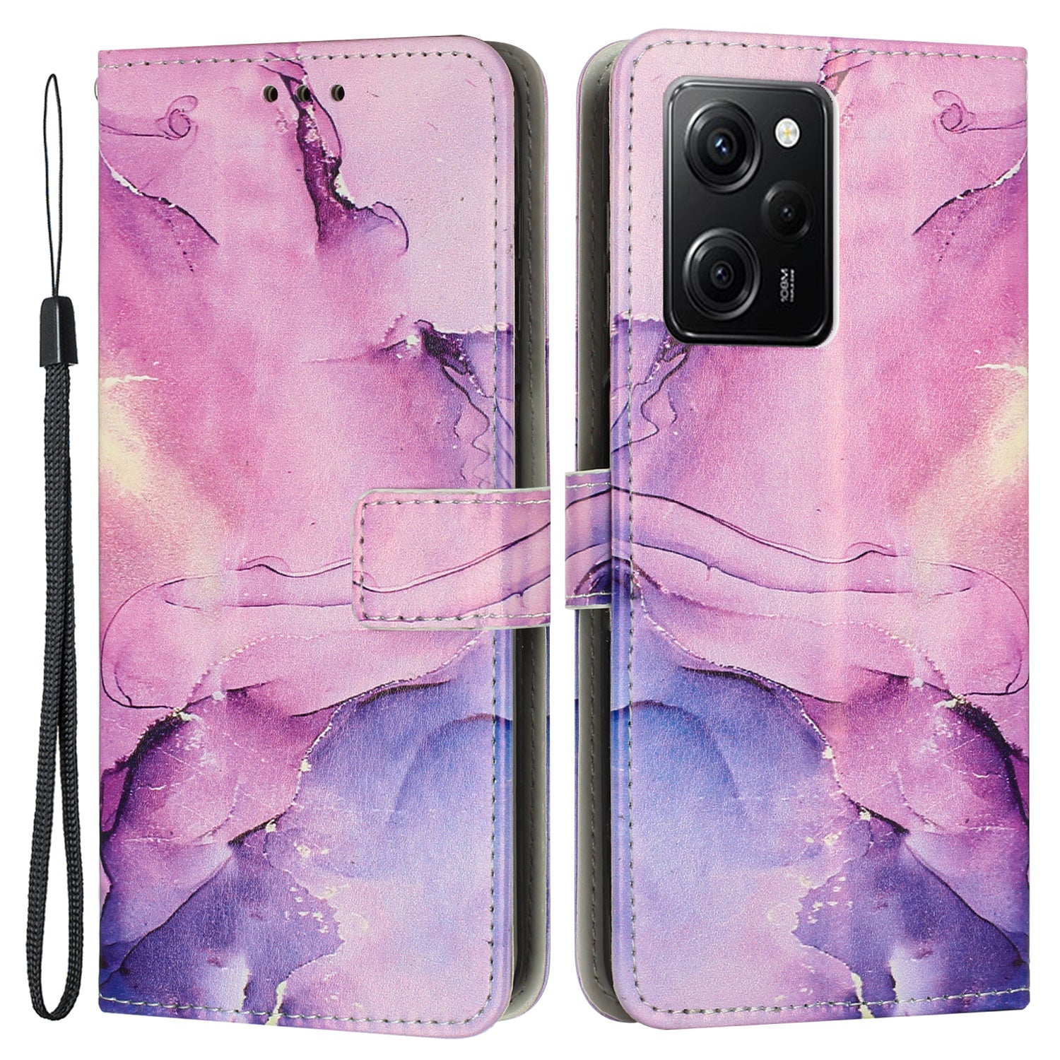 For Xiaomi Redmi Note 12 Pro Speed 5G Poco X5 Pro 5G Marble Pattern Phone Case PU Leather Wallet Stand Cover with Strap