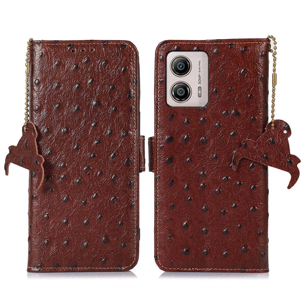 Anti-drop Phone Cover For Motorola Moto G73 5G RFID Blocking Genuine Leather Phone Case with Stand Wallet
