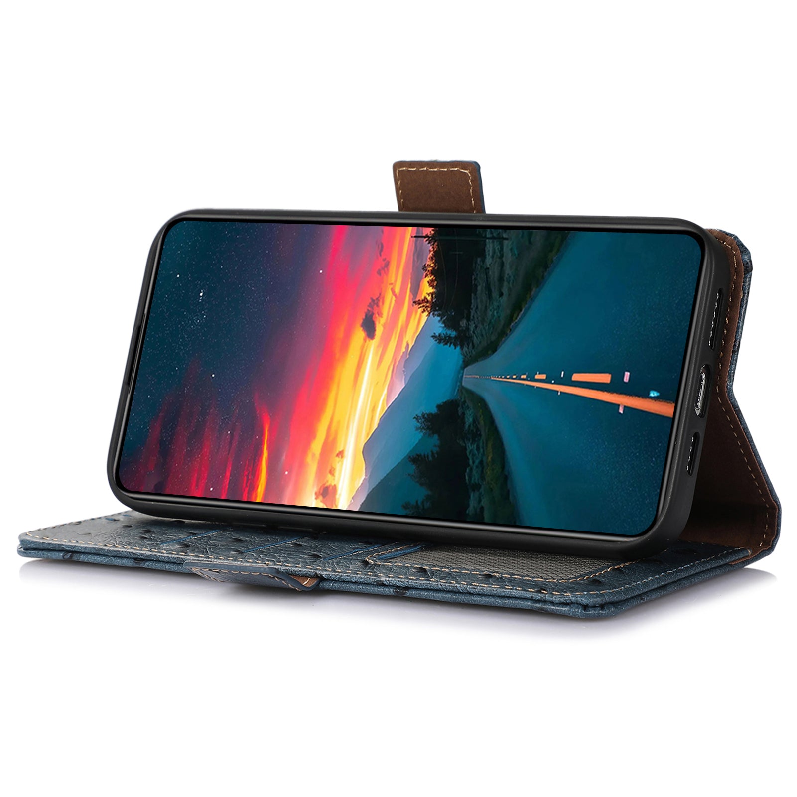 For Oppo Reno8 T 4G RFID Blocking Cowhide Leather Stand Wallet Cover Ostrich Pattern Drop-proof Phone Case