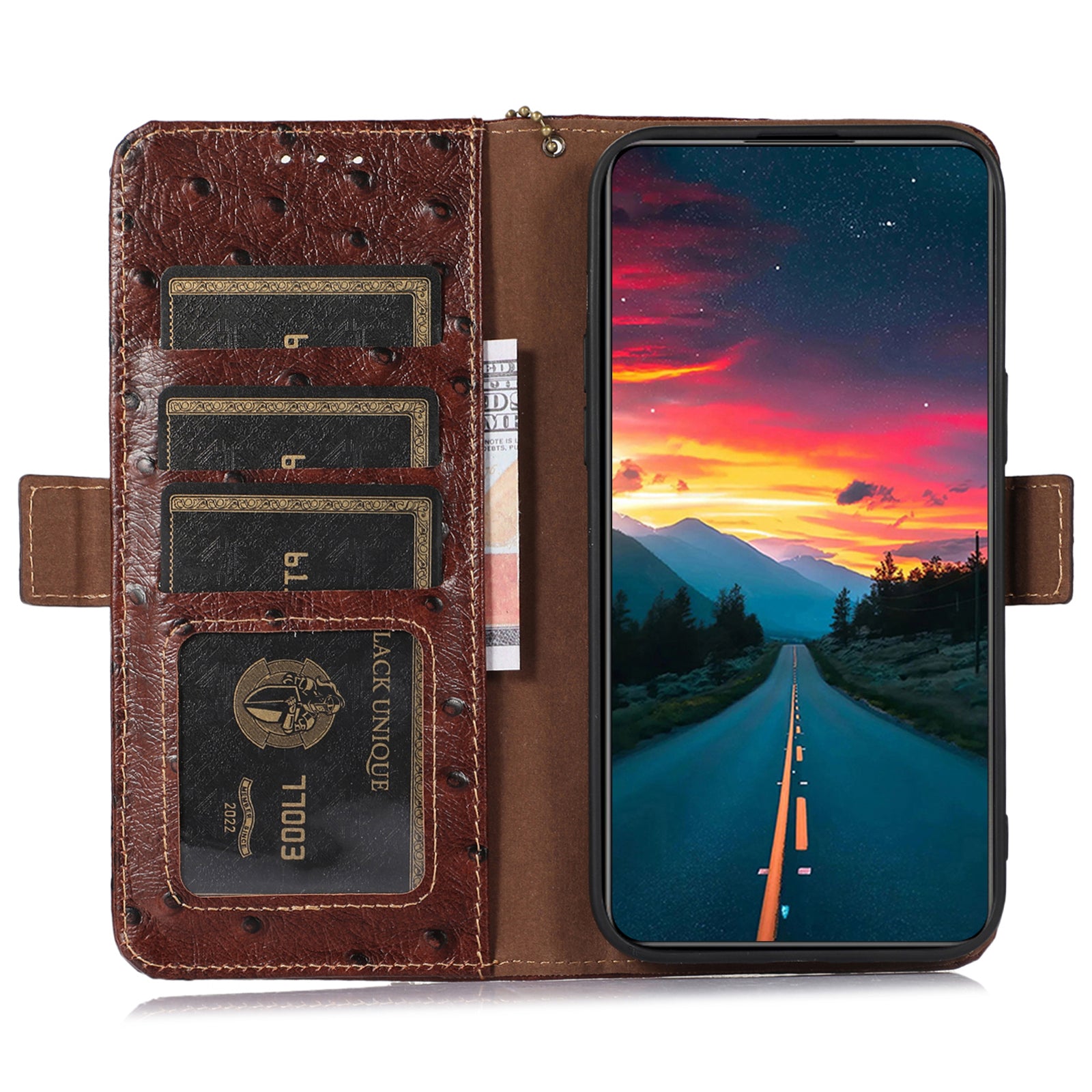 For Oppo Reno8 T 4G RFID Blocking Cowhide Leather Stand Wallet Cover Ostrich Pattern Drop-proof Phone Case