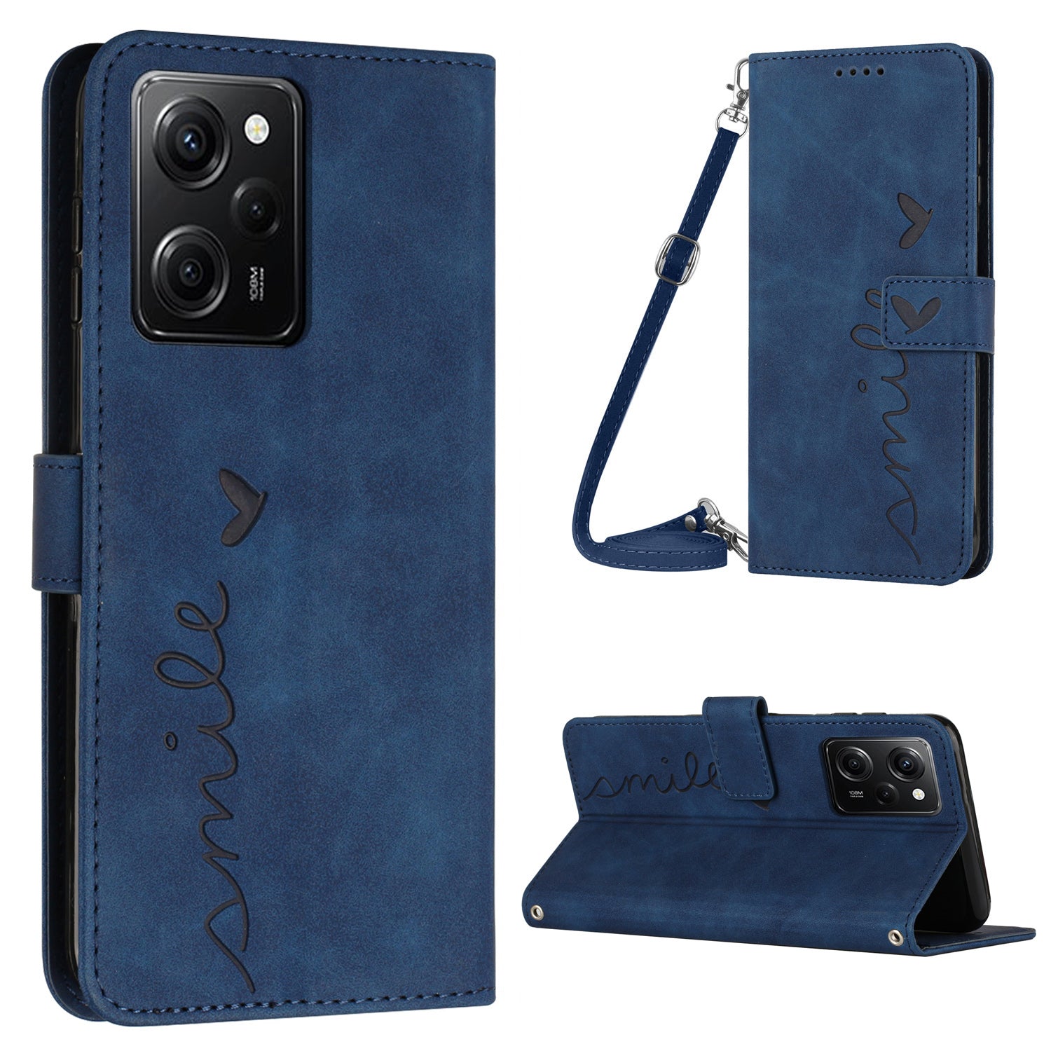 For Xiaomi Redmi Note 12 Pro Speed 5G Poco X5 Pro 5G Phone Stand Case Heart Shape Leather Wallet Cover with Shoulder Strap