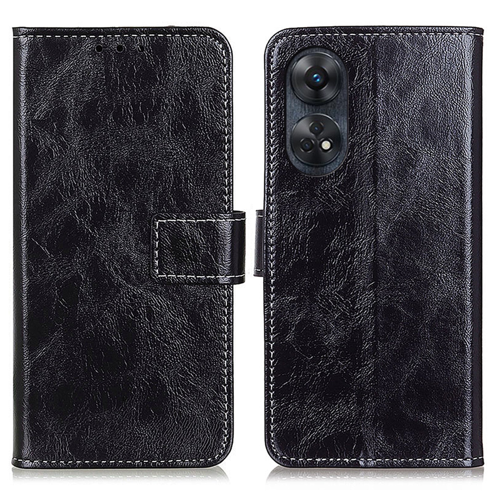 For Oppo Reno8 T 4G PU Leather Phone Cover Stand Retro Crazy Horse Texture Cell Phone Wallet Case