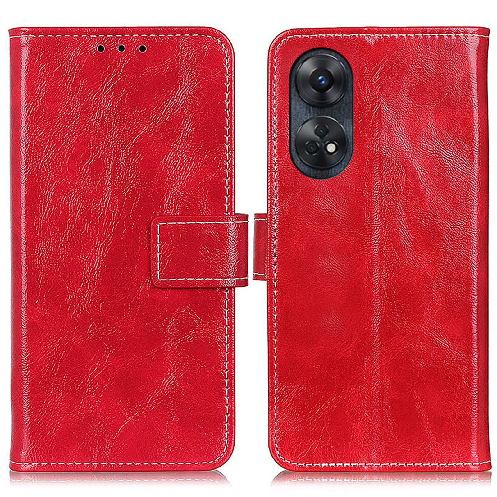 For Oppo Reno8 T 4G PU Leather Phone Cover Stand Retro Crazy Horse Texture Cell Phone Wallet Case